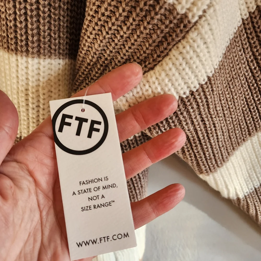 Fashion to Figure Taupe And Cream Cold Shoulder Sweater